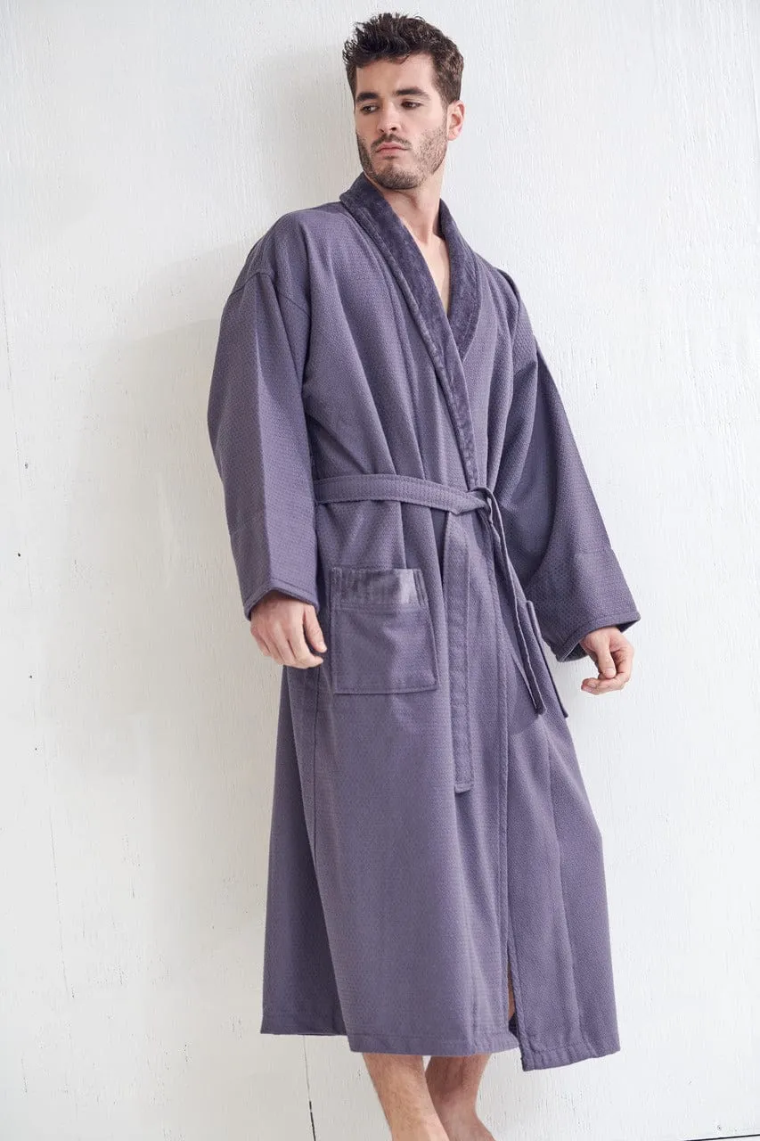 Men's Waffle Cotton Turkish Velour Shawl Collar Bathrobe, Luxury Fabric & Comfort, (Charcoal Gray)