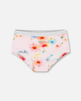 Organic Cotton Boyshort Pantie Light Pink Printed Flowers