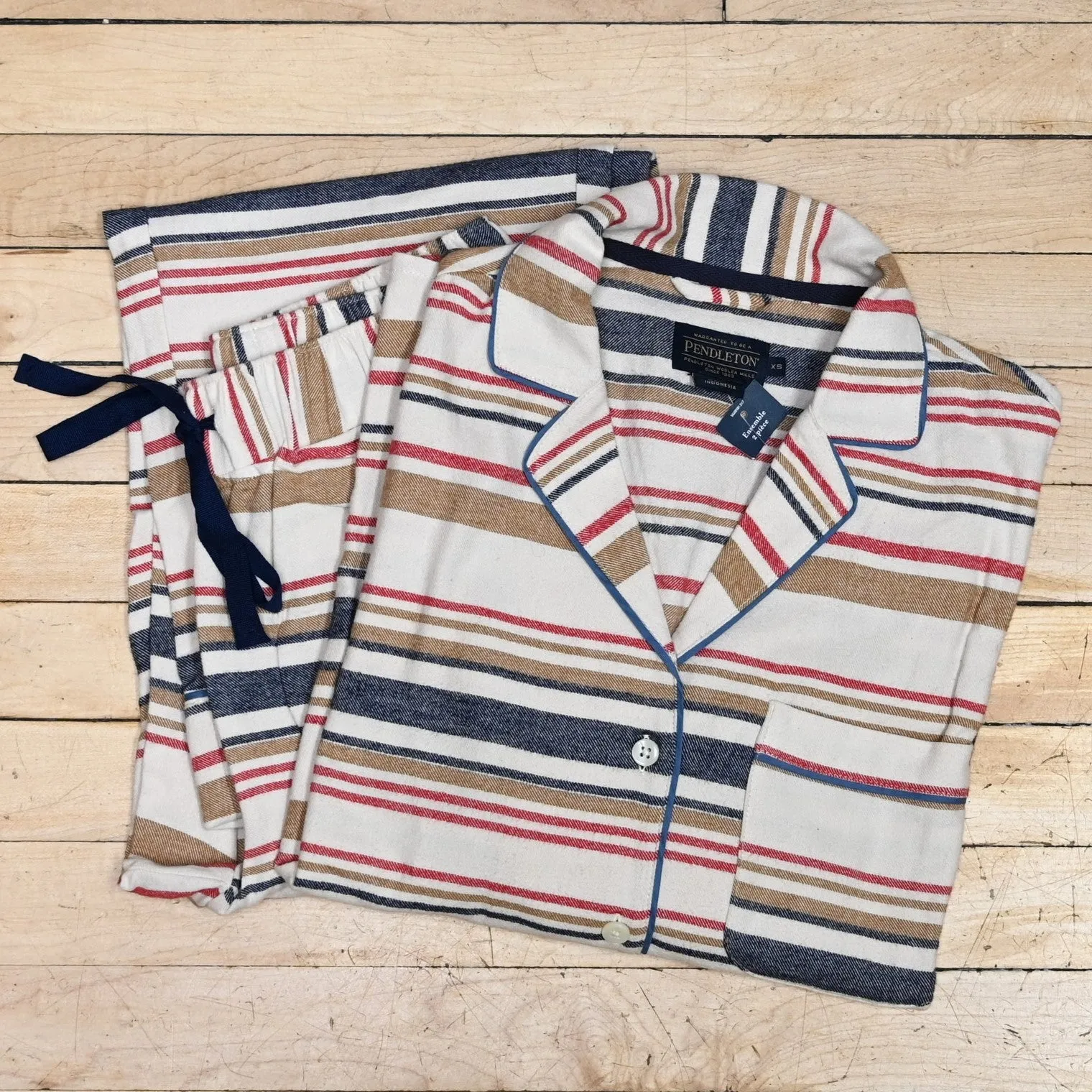 Pendleton Ladies Cotton 2 Piece Pajama in Ivory Scout Stripe