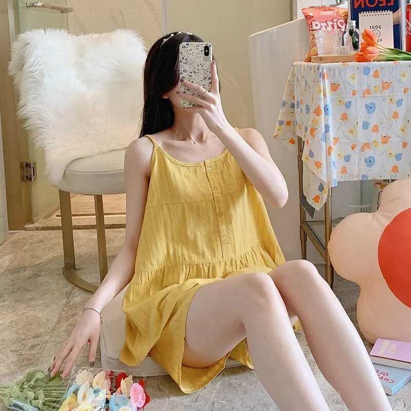 PIN GROUPS Ani Kang |2024 Candy Color Gauze Cotton Lingerie Pajamas Set 2 Piece Summer Pyjamas Sleeveless Sleep Tops And Shorts Sleepwear Suit