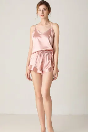 Pink Two-Piece Suspender Shorts Pajamas