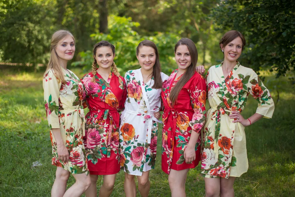 Red and Yellow Wedding Colors Bridesmaids Robes