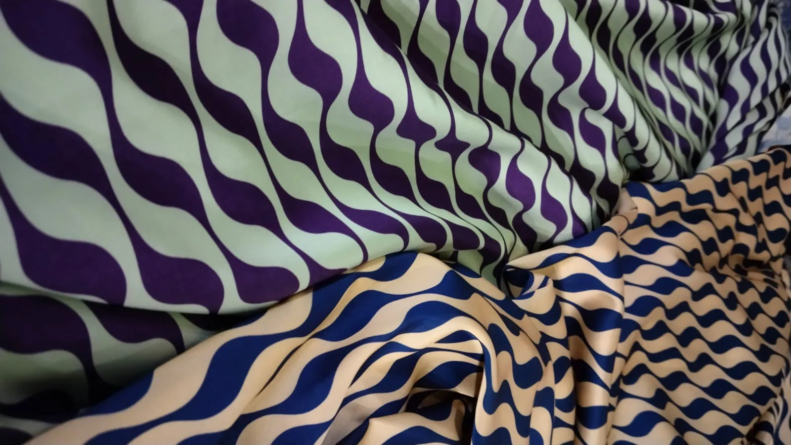 Satin fabric print 58" wide ARMANI available in two colors GOLD AND NAVY AND PASTEL MINT AND PURPLE