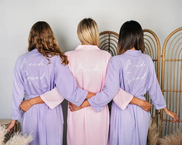 Set of 20 Custom Waffled Knit Wedding Cotton robes for Bachelorette Party - Vinyl Alfresco