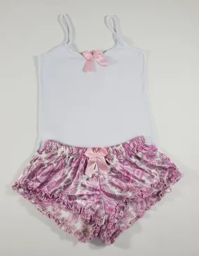 Sexy Women's pajama light purple satin shorts Arabian theme white blouse