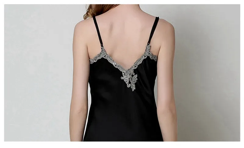 VenusFox Lace Night Dress Pink Negligee Ladies Long Night Gowns Black Womens Sleepwear Silk Nightwear V-neck Plus Lingerie Dressing Gown