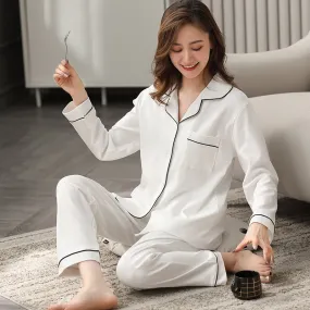 VenusFox Women 100% Cotton Pajamas Winter Dormir Lounge Sleepwear Solid White Pijama Mujer Bedroom Home Clothes Pure Cotton Pyjamas PJs