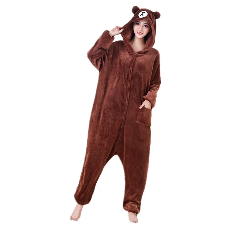 Women Pajamas Flannel Zippers Cartoon Kigurumi Onesie For Adult Men Animal One-Piece Pijamas Girls Cosplay Costume XXL 180-200CM