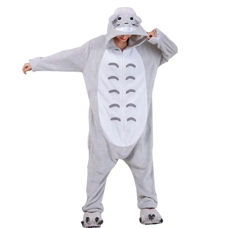 Women Pajamas Flannel Zippers Cartoon Kigurumi Onesie For Adult Men Animal One-Piece Pijamas Girls Cosplay Costume XXL 180-200CM