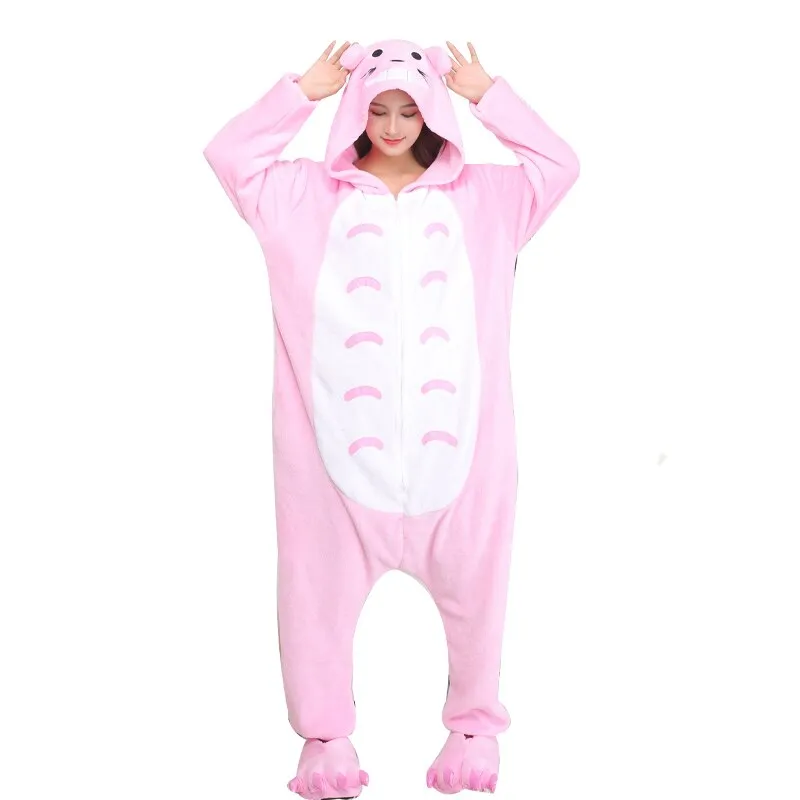 Women Pajamas Flannel Zippers Cartoon Kigurumi Onesie For Adult Men Animal One-Piece Pijamas Girls Cosplay Costume XXL 180-200CM