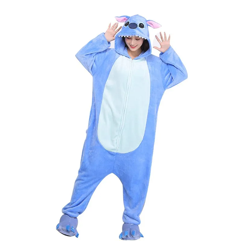 Women Pajamas Flannel Zippers Cartoon Kigurumi Onesie For Adult Men Animal One-Piece Pijamas Girls Cosplay Costume XXL 180-200CM