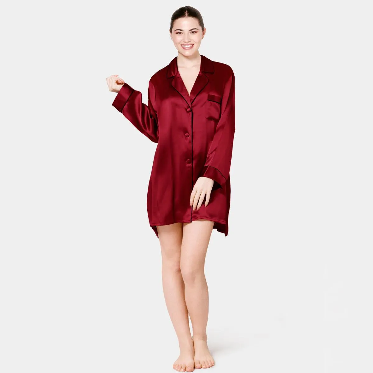 Women Silk Nightshirt Long Sleeve  Real Mulberry Silk Ladies Nightgowns
