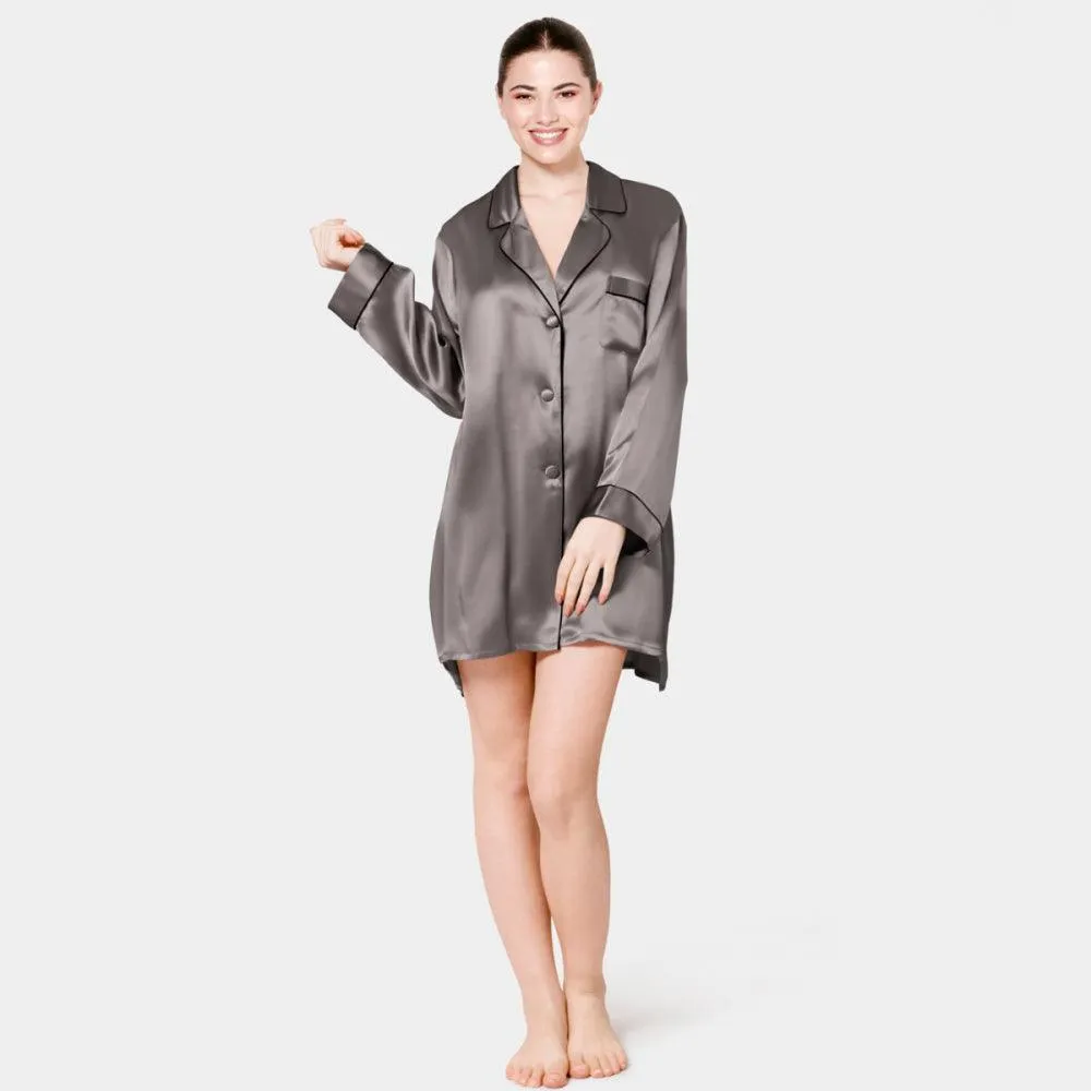 Women Silk Nightshirt Long Sleeve  Real Mulberry Silk Ladies Nightgowns