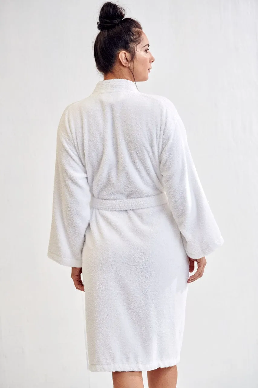 Women's Terry Cloth Cotton Turkish Bathrobe, Kimono Style, Comfort Soft & Fast Dry, (White)