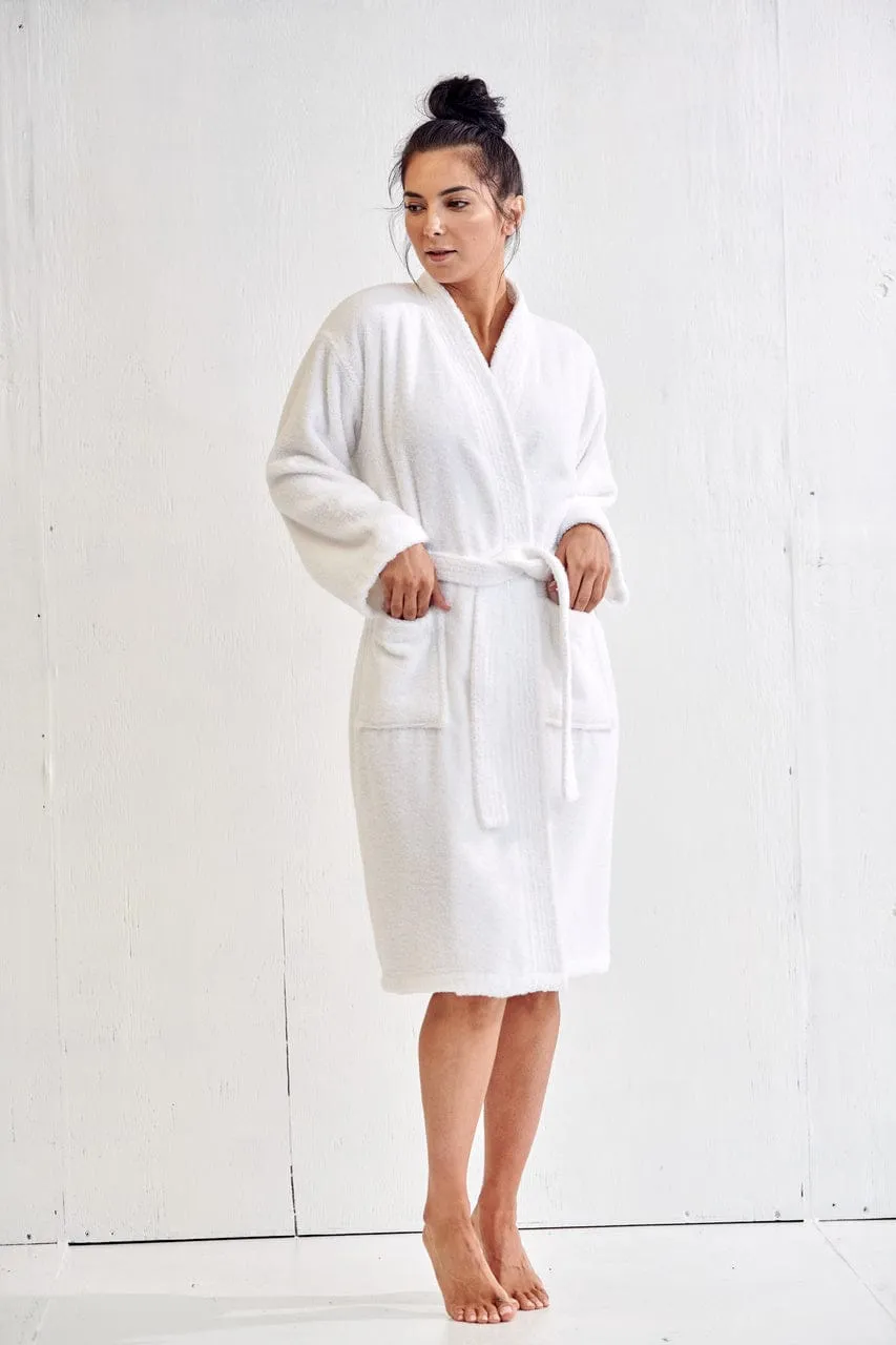 Women's Terry Cloth Cotton Turkish Bathrobe, Kimono Style, Comfort Soft & Fast Dry, (White)