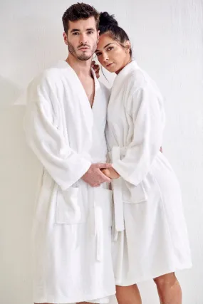 Women's Terry Cloth Cotton Turkish Bathrobe, Kimono Style, Comfort Soft & Fast Dry, (White)