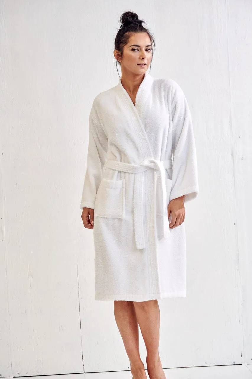 Women's Terry Cloth Cotton Turkish Bathrobe, Kimono Style, Comfort Soft & Fast Dry, (White)