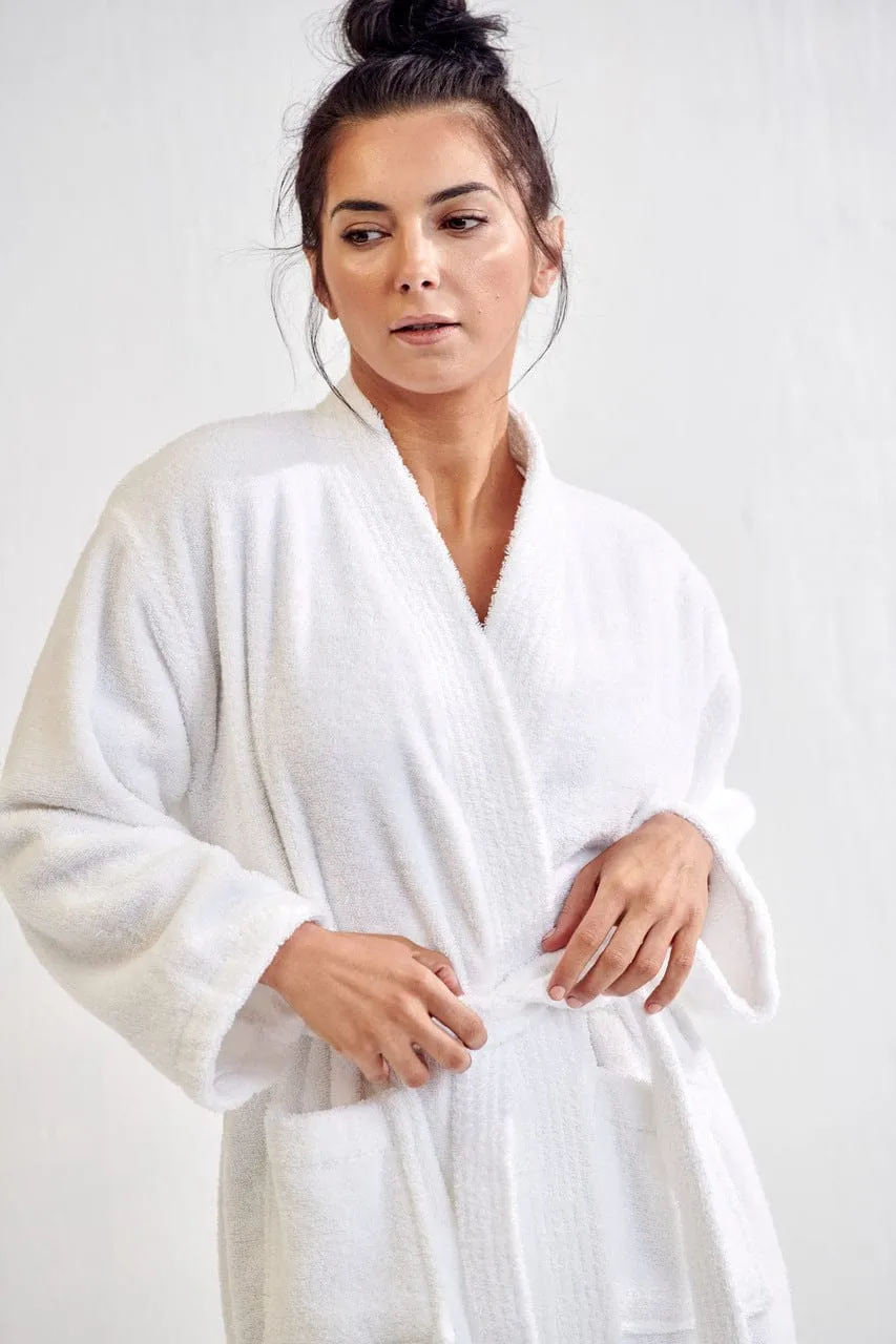 Women's Terry Cloth Cotton Turkish Bathrobe, Kimono Style, Comfort Soft & Fast Dry, (White)